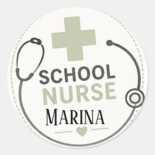 Personalised School Nurse Door Sign Sage Green Ste Classic Round Sticker