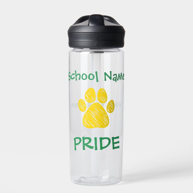 Personalised School Pride Paw Print Water Bottle (Front)