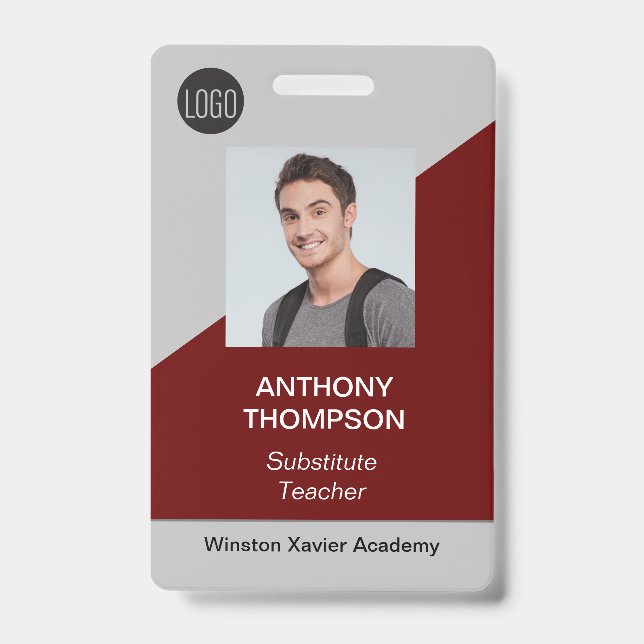 Personalised School Staff Name Photo title red  ID Badge (Front)