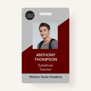 Personalised School Staff Name Photo title red  ID Badge