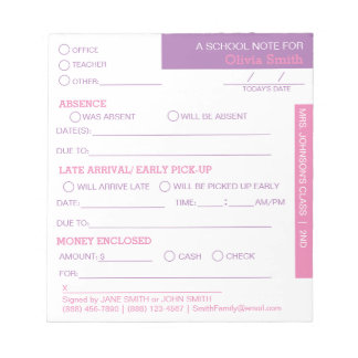 Personalised School Student Parent Notepad