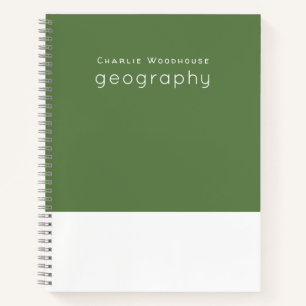Personalised School Subject Green White Geography Notebook