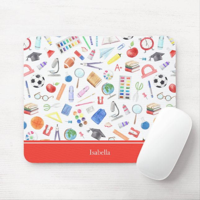 Personalised School Supplies Pattern First Name Mouse Pad (With Mouse)
