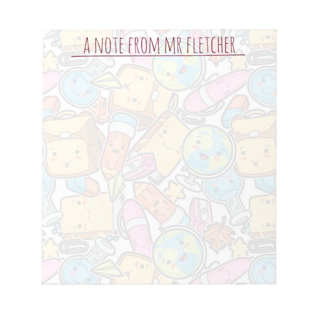 Personalised School Supplies Pattern Notepad (Front)