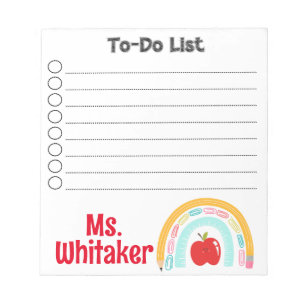 Personalised school supply rainbow teacher to-do n notepad