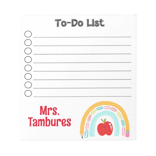 Personalised school supply rainbow teacher to-do notepad (Front)