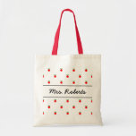 Personalised school teacher tote bag | red apples<br><div class="desc">Personalised school teacher tote bag | red apple polka dot pattern. Cute gift idea for perschool / pre kindergarten / elementary school teacher. Polkadot print with name of mrs or ms.</div>