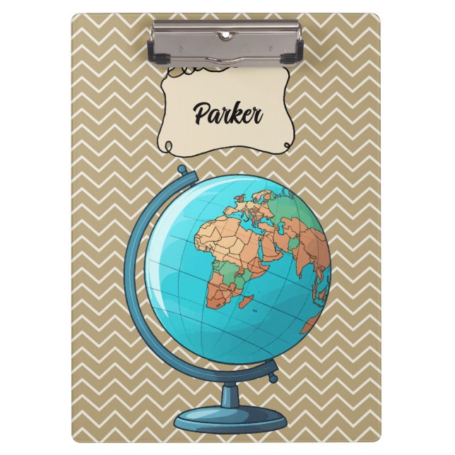 Personalised School World Globe Clipboard (Front)