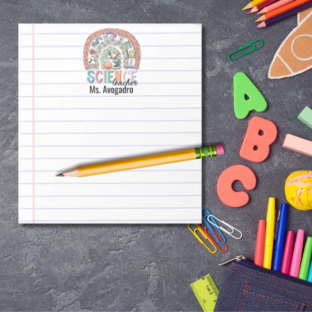 Personalised Science Teacher Boho Rainbow Apple Notepad (Science teacher rainbow personalized notepad)