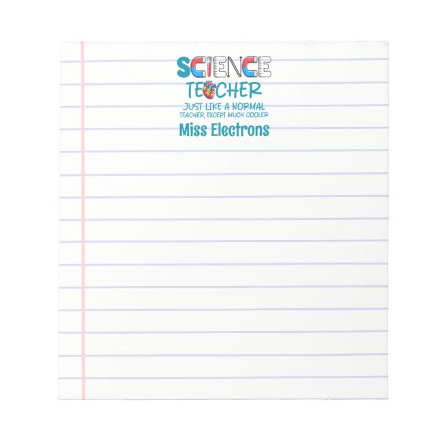 Personalised Science Teacher Funny Back to school Notepad (Front)