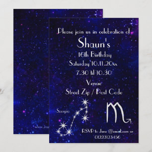 Personalised Scorpio Zodiac Galaxy Party Invitation
