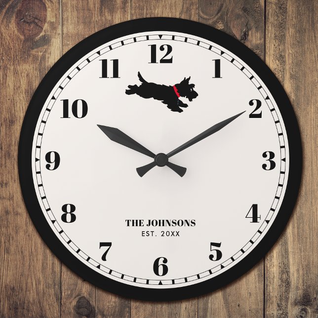 Personalised Scottie Dog Custom Name Black Large Clock (Creator Uploaded)