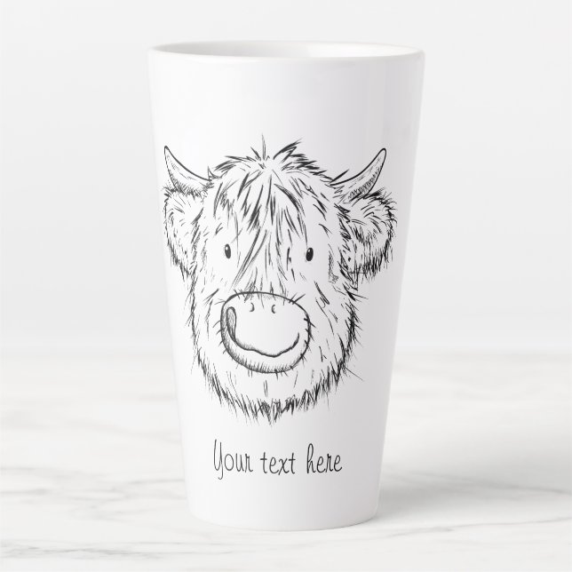 Personalised Scottish Highland Cow Sketch Portrait Latte Mug (Front)