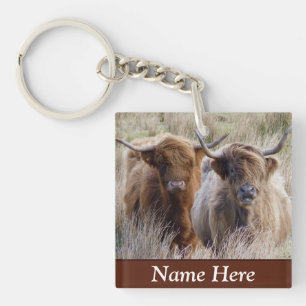Personalised Scottish Highland Cows Key Ring