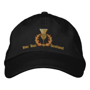 Personalised Scottish Thistle Scotland in Black Embroidered Hat