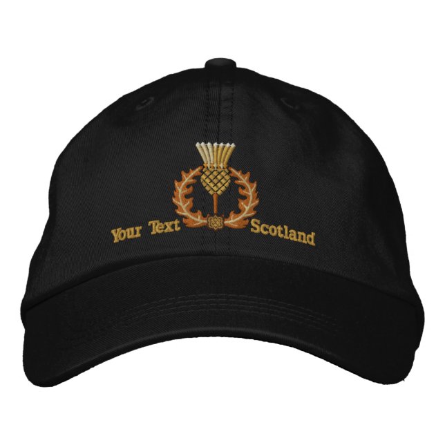 Personalised Scottish Thistle Scotland in Black Embroidered Hat (Front)