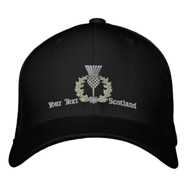 Personalised Scottish Thistle Scotland in silver Embroidered Hat (Front)