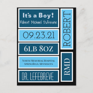 Personalised Scrapbook Baby Boy Labels Postcard
