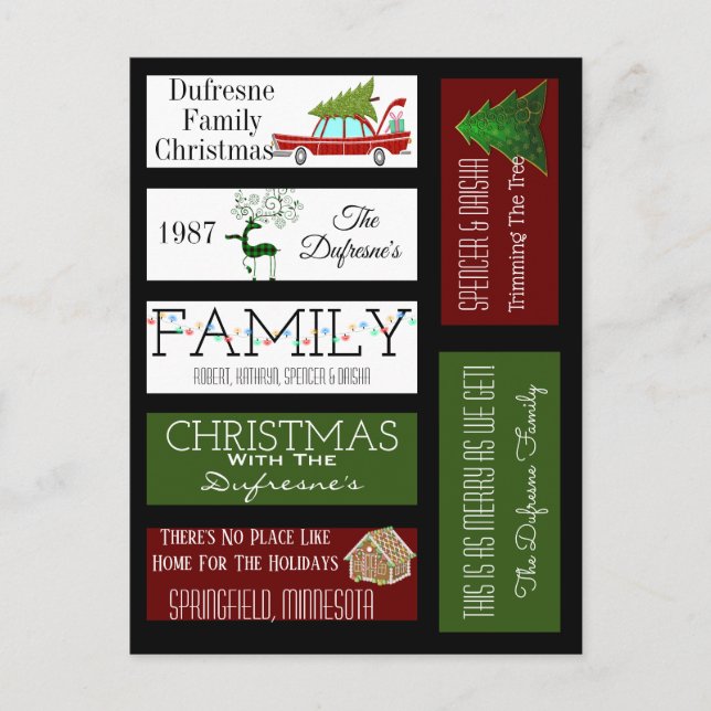 Personalised Scrapbook Christmas Labels Postcard (Front)