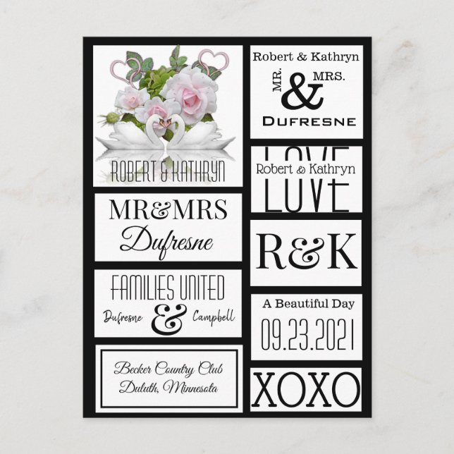Personalised Scrapbook Wedding Labels Postcard (Front)