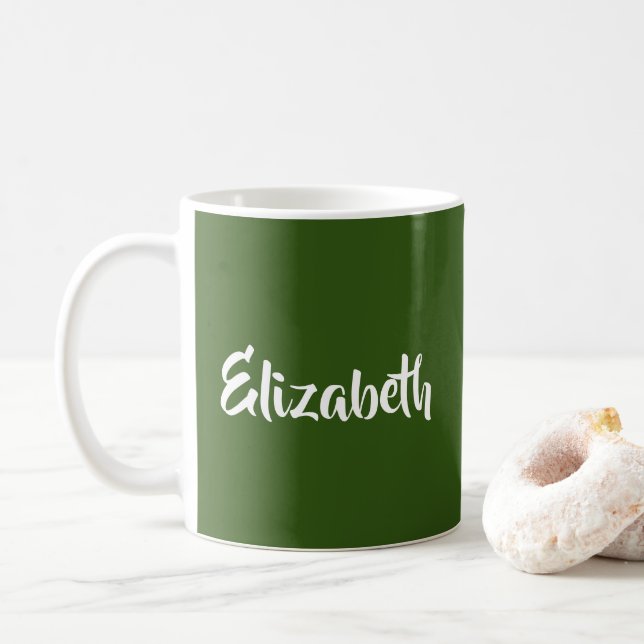 Personalised Script Add Name Forest Green Coffee Mug (With Donut)