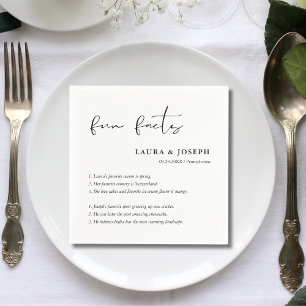 Personalised Script Black White Wedding Fun Facts Napkin