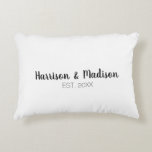 Personalised script couple names date Wedding  Decorative Cushion<br><div class="desc">Personalised black and white script couple name date Wedding Accent Pillow.
Elegant,  classic,  minimalist design.</div>