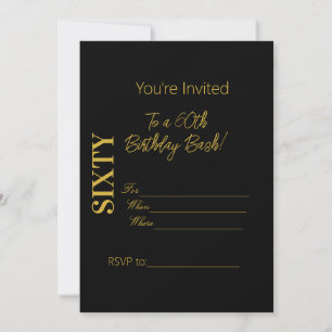 Personalised Script Elegant Gold Black 60 Birthday Invitation