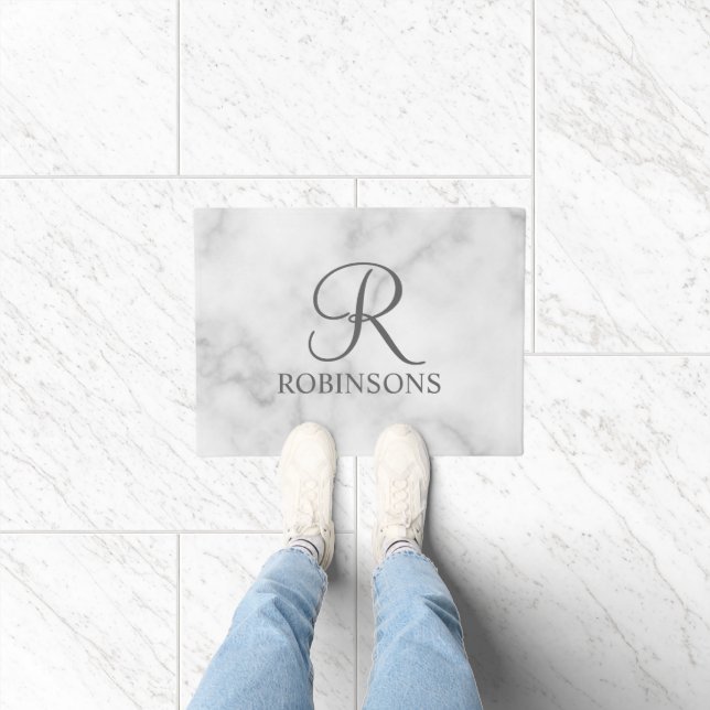 Personalised Script Family Name and Monogram Doormat (Indoor)