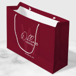 Personalised Script Groomsmen Monogram&Name Large Gift Bag<br><div class="desc">Modern Minimalist Personalised Monogram and Name Gifts This design features personalised name in white modern handwriting script font style and monogram in light burgundy red modern sans serif font style as background, with wedding details in white modern sans serif font style, on burgundy red background. Also perfect for best man,...</div>