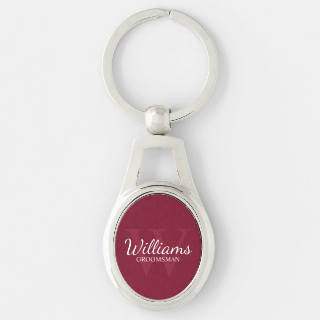 Personalised Script Groomsmen Name&Monogram Key Ring (Front)