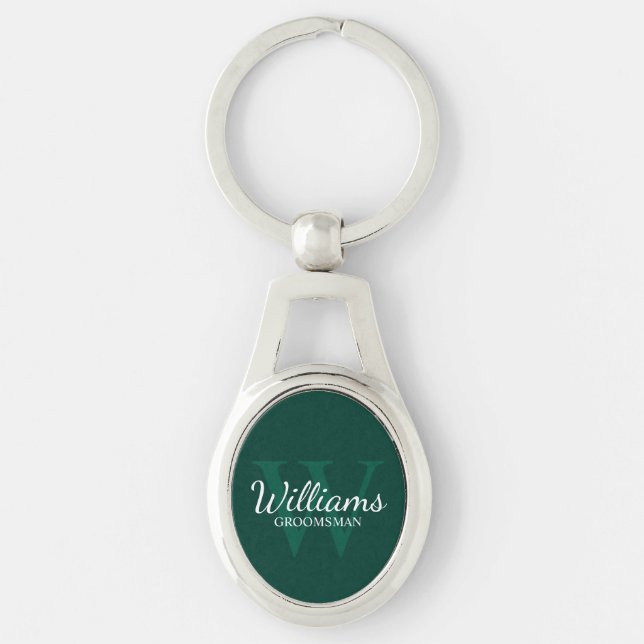 Personalised Script Groomsmen Name&Monogram Key Ring (Front)