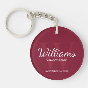 Personalised Script Groomsmen name&Monogram  Key Ring