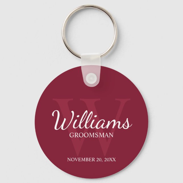 Personalised Script Groomsmen name&Monogram Key Ring (Front)