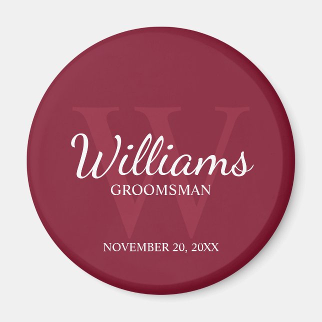 Personalised Script Groomsmen Name&Monogram Magnet (Front)