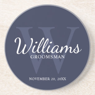 Personalised Script Groomsmen's name and Monogram  Coaster
