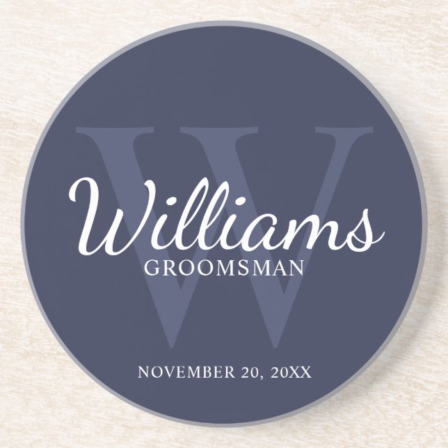 Personalised Script Groomsmen's name and Monogram  Coaster (Front)