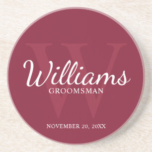 Personalised Script Groomsmen's name and Monogram Coaster