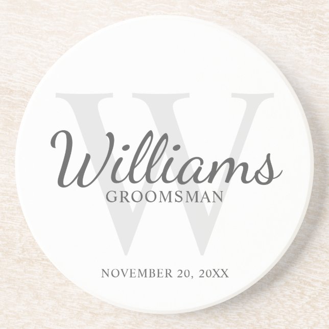 Personalised Script Groomsmen's name and Monogram Coaster (Front)