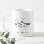 Personalised Script Groomsmen's name and Monogram Coffee Mug<br><div class="desc">Add a personal touch to your wedding with personalised groomsmen mug. This mug features personalised groomsman's name in grey classic script font style with wedding details in grey classic serif font style and monogram in light grey classic serif font style as background, on white background. Also perfect for best man,...</div>