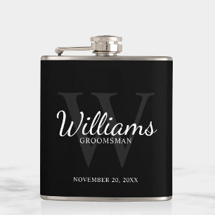 Personalised Script Groomsmen's name and Monogram  Hip Flask