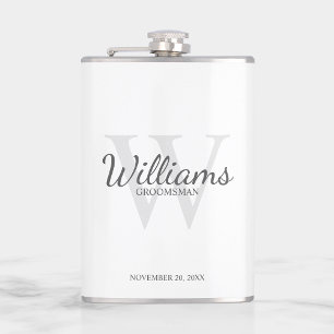Personalised Script Groomsmen's name and Monogram Hip Flask