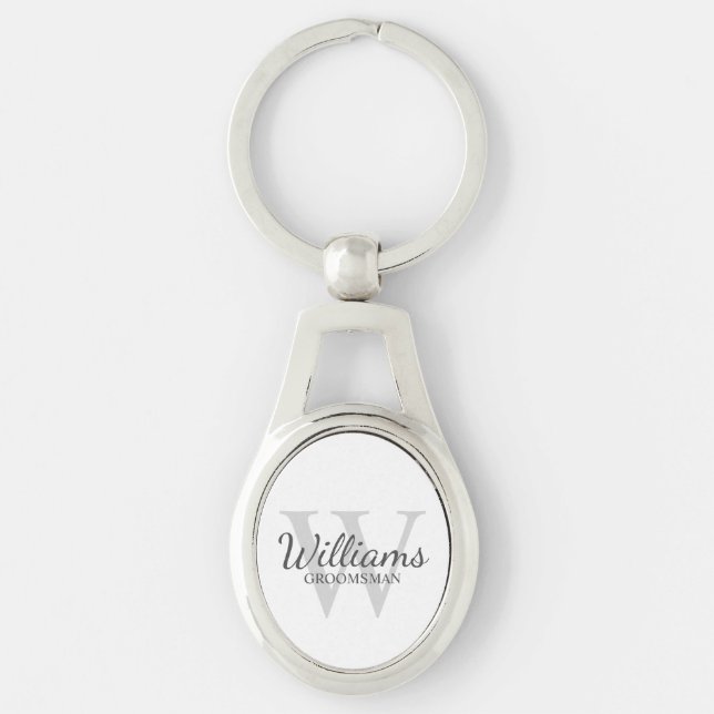 Personalised Script Groomsmen's name and Monogram  Key Ring (Front)