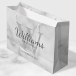 Personalised Script Groomsmen's name and Monogram  Large Gift Bag<br><div class="desc">Add a personal touch to your wedding with personalised groomsmen gift bag. This gift bag features personalised groomsman's name in grey classic script font style with wedding details in grey classic serif font style and monogram in light grey classic serif font style as background, on white marble background. Also perfect...</div>
