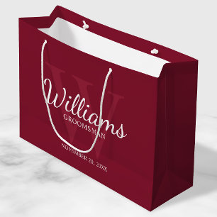 Personalised Script Groomsmen's name and Monogram  Large Gift Bag