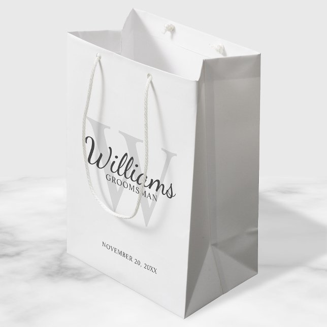 Personalised Script Groomsmen's name and Monogram Medium Gift Bag (Creator Uploaded)