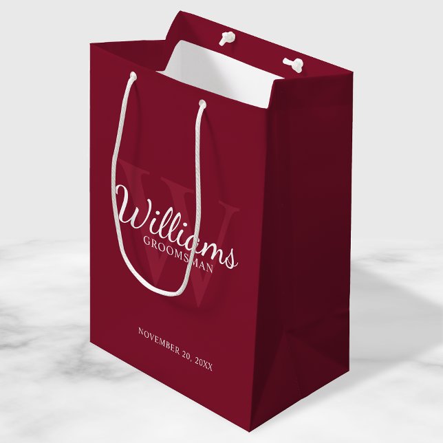 Personalised Script Groomsmen's name and Monogram  Medium Gift Bag (Creator Uploaded)