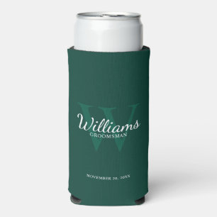 Personalised Script Groomsmen's name and Monogram Seltzer Can Cooler
