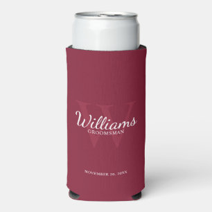 Personalised Script Groomsmen's name and Monogram  Seltzer Can Cooler