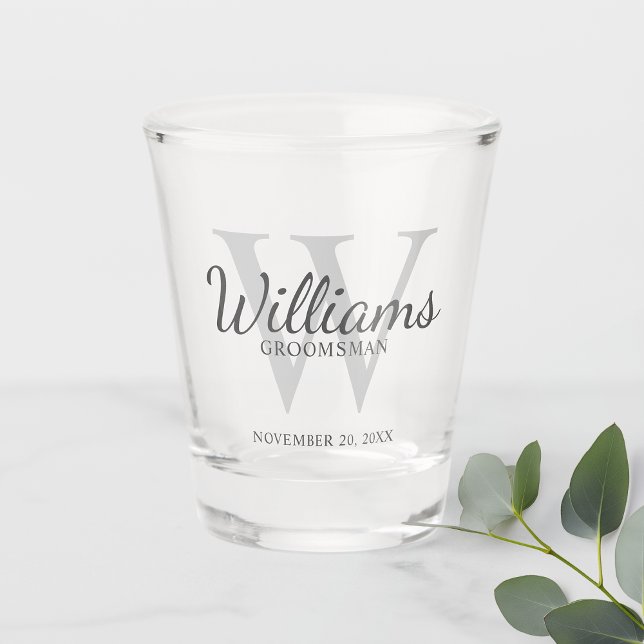 Personalised Script Groomsmen's name and Monogram Shot Glass (Creator Uploaded)